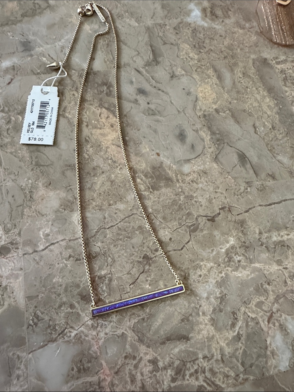 NWT Kendra Scott Kelsey Gold Bar Necklace – Purple Opal – $78 Retail